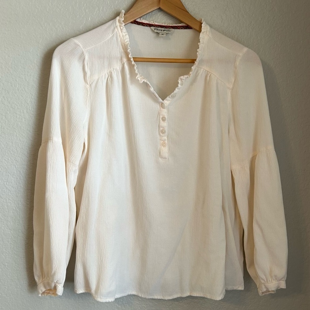 Frye & Co Cream Flowy Peasant Blouse Long Sleeve Boho Top Size Medium